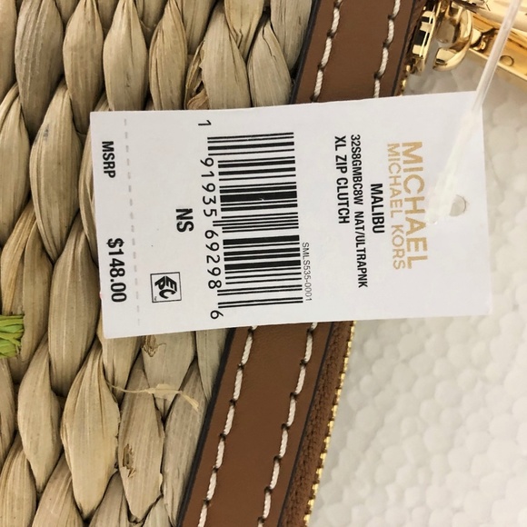 MICHAEL KORS Watermelon Woven Straw Large CLUTCH - Picture 4 of 8